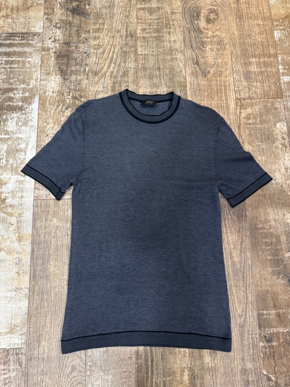 Brioni Navy Short-Sleeve Crewneck with Contrast Trim